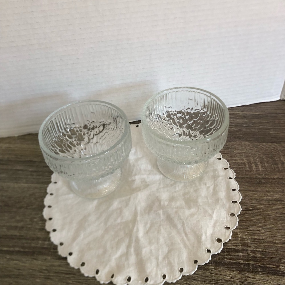 Vtg Indiana Glass Crystal Ice Tree Bark Design Footed Dessert Cups